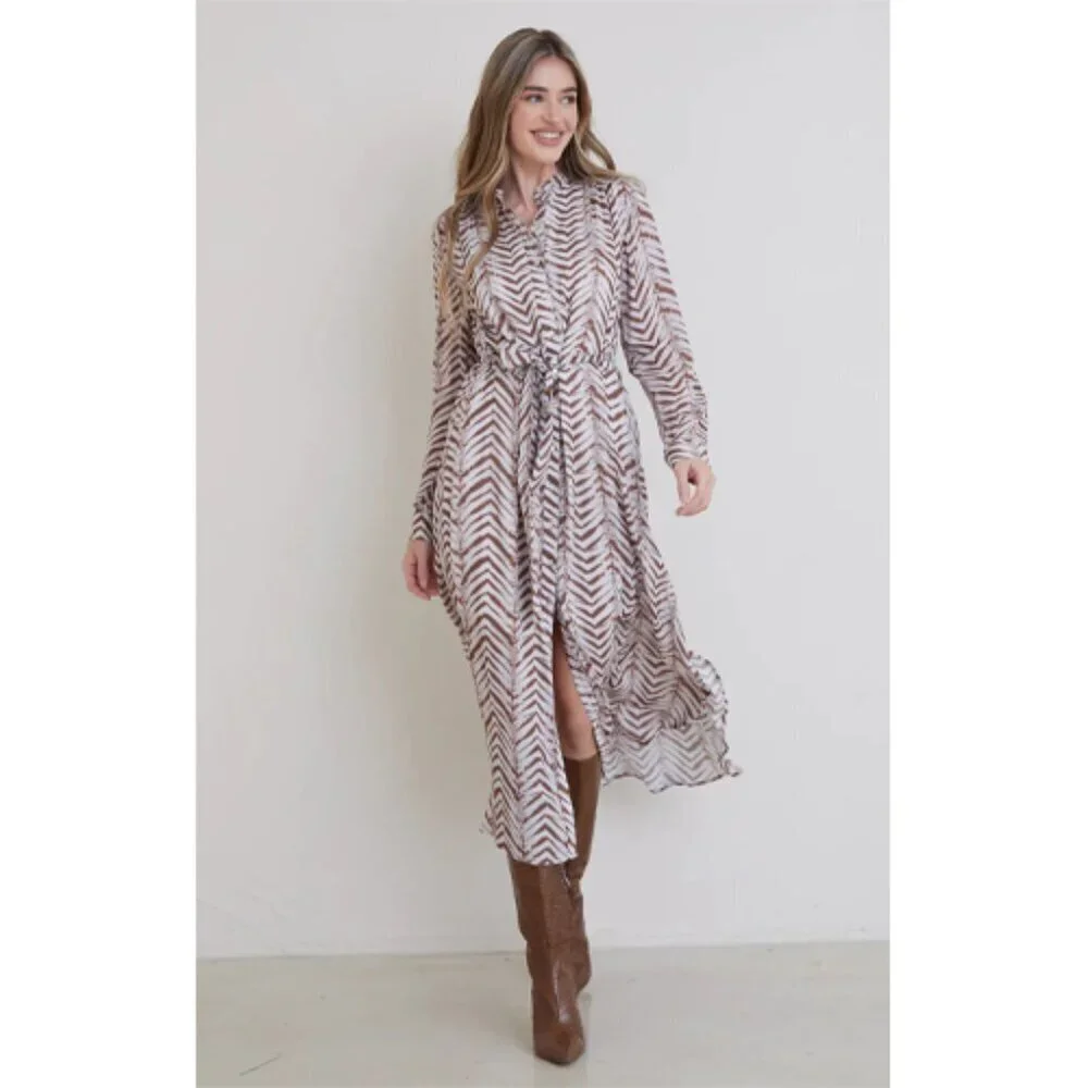 Bella Dahl Flowy Chevron Print Midi Dress XS Bohemian Summer - Picture 2 of 11